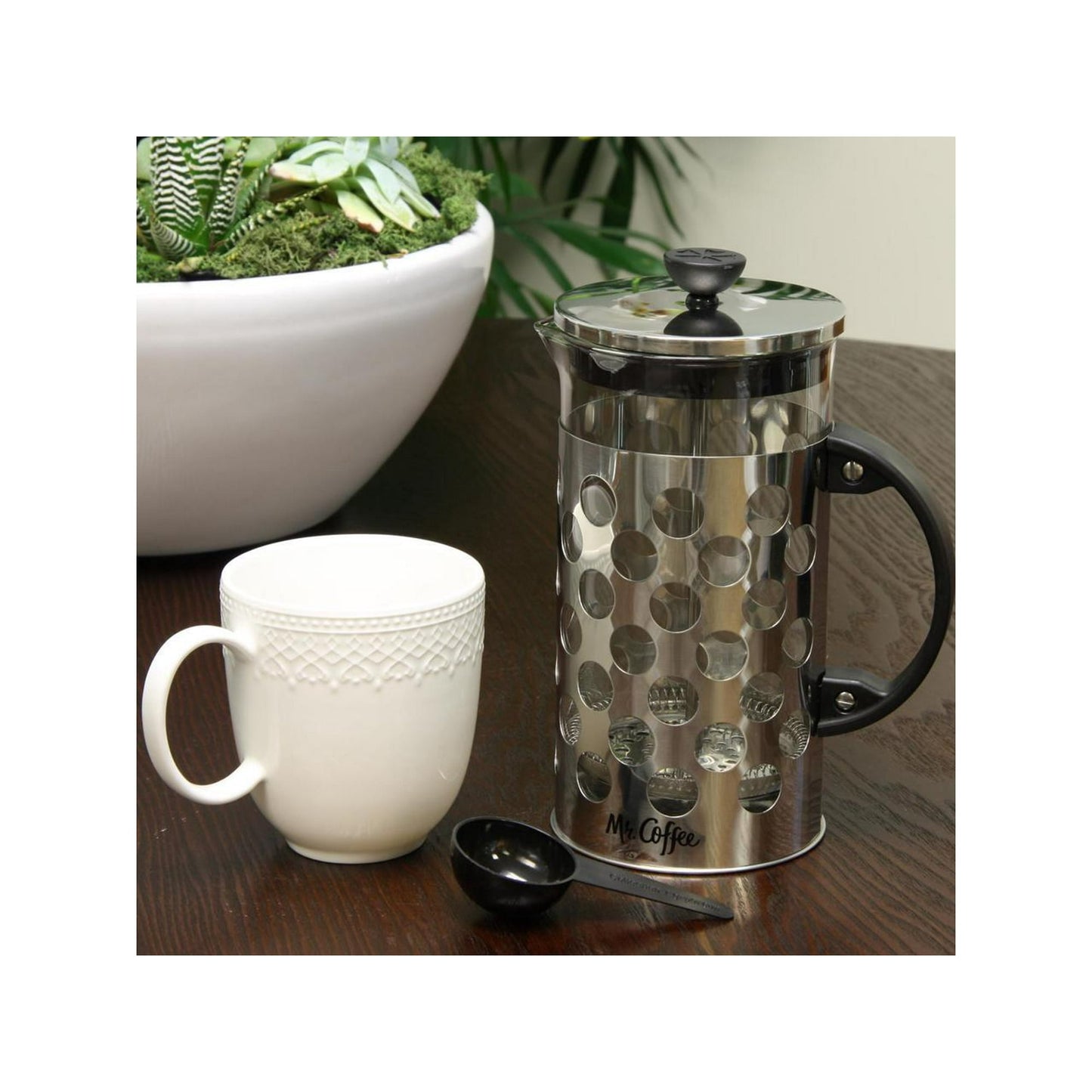 Mr. Coffee Polka Dot 32 oz Stainless Steel Coffee Press with Scoop