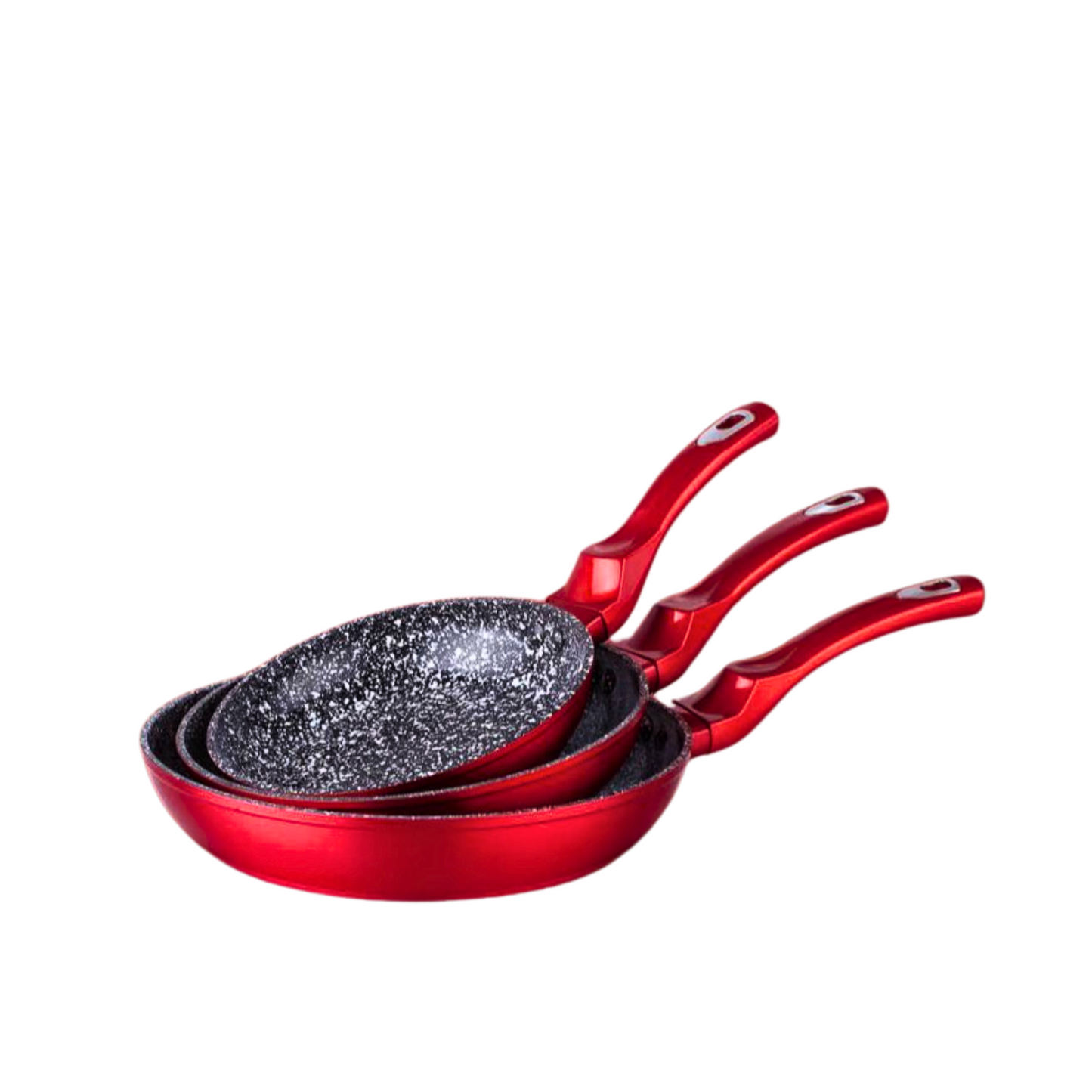 5 PC Mega Cook Frying Pan Set and Wooden Spoons - Red