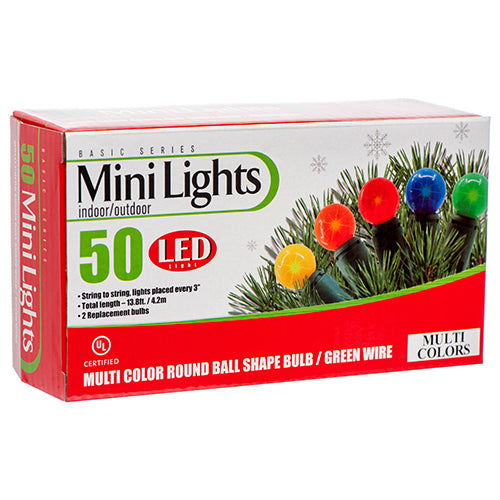 50 LED Multi Color Round Ball Shape Bulb with Green Wire