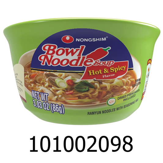 Nongshim Noodle Bowl Soup, Hot & Spicy Flavor (Pack of 12)