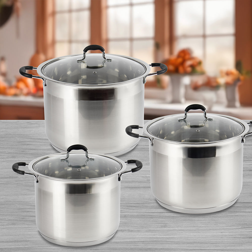 6 PC Stainless Steel Cookware Set - Glass Lid (M)