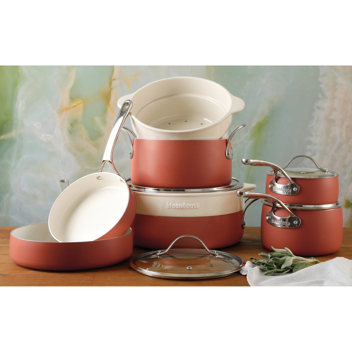 12 PC COOK WARE SET WITH AMMTE TERRACOTA