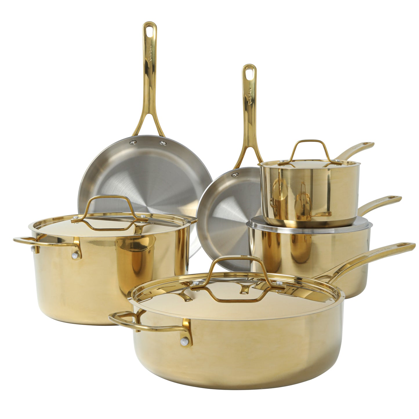 PIKE & PINE 10 PC STAINLESS STEEL COOKWARE SET GOLD WITH COVER SS AND SS HANDLE