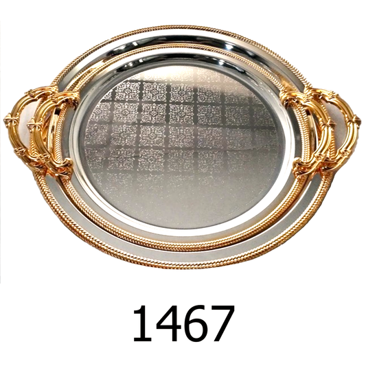 2 PC Golden Round Tray