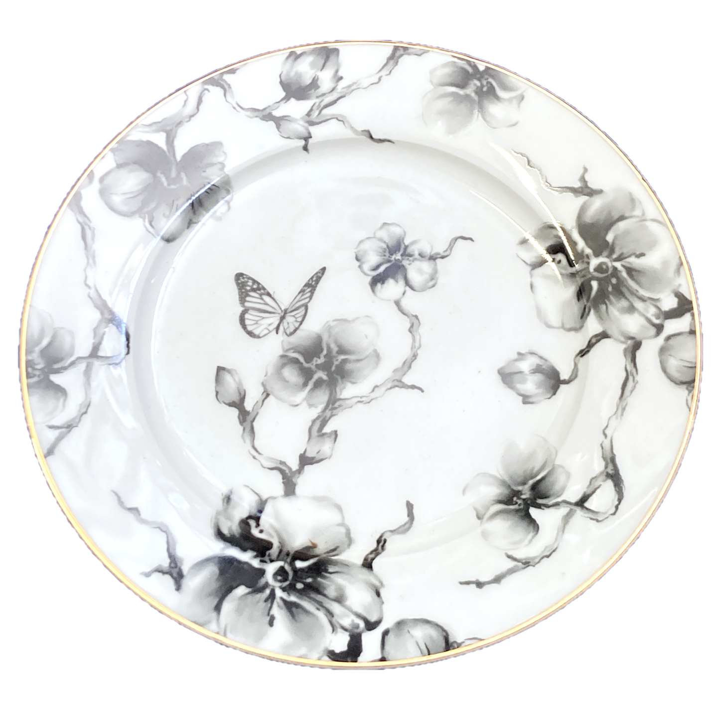 Black Flower Round Plate