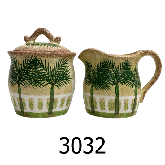3 PC Palm Tree Sugar Bowl & Creamer Set