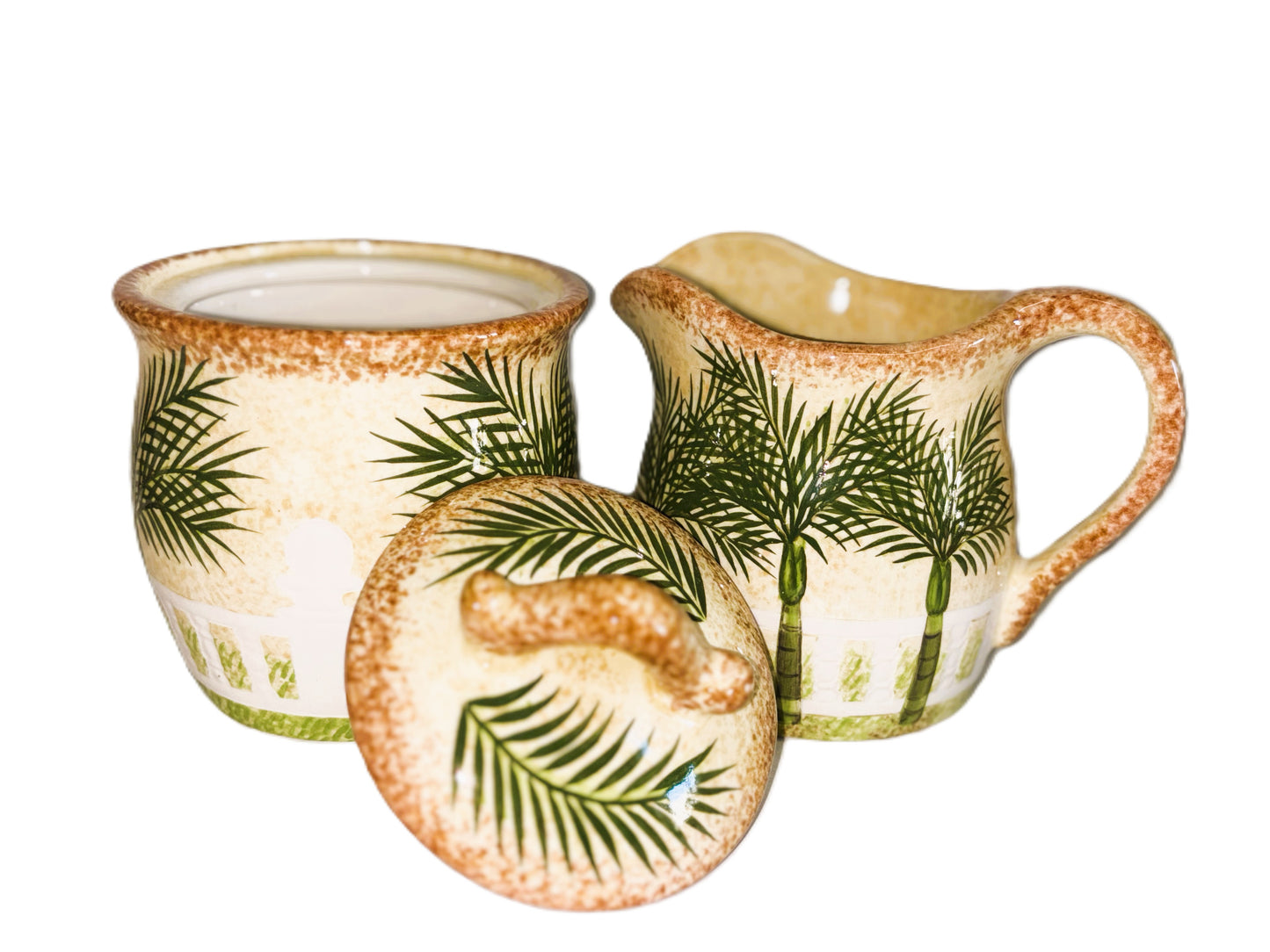 Palm Tree Hand Painted Sugar Bowland and Creamer Set
