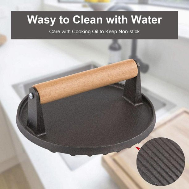 7.5" Round Cast Iron Meat Pressure (Free Gifts: 2 Spices)