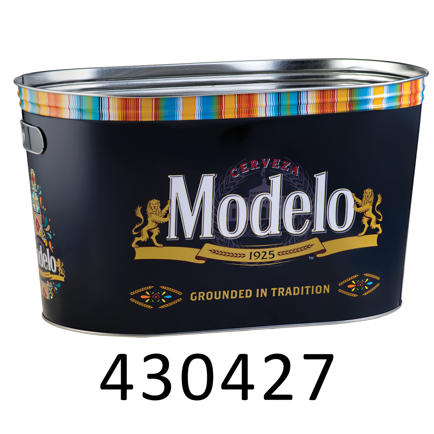 Modelo Beer Ice Bucket Black Metal Party Beverage Tub & 1 Bottle Opener
