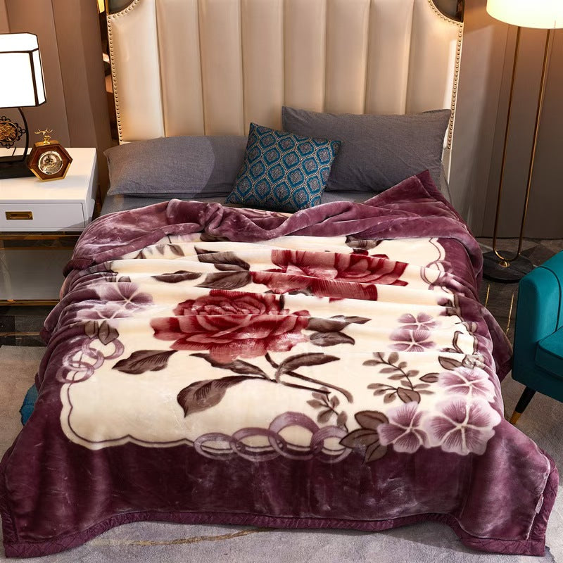 6.5 Purple Floral 2-ply Queen Size Blanket
