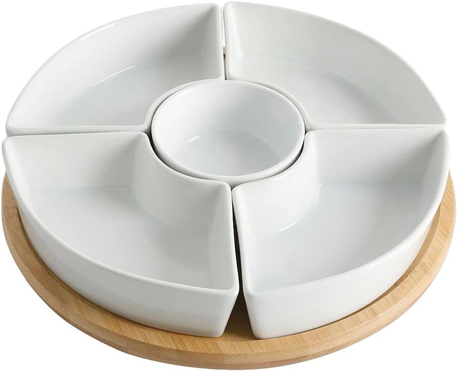 Gibson 6 PC Tidbit Dish Set with Rotating Wood Base