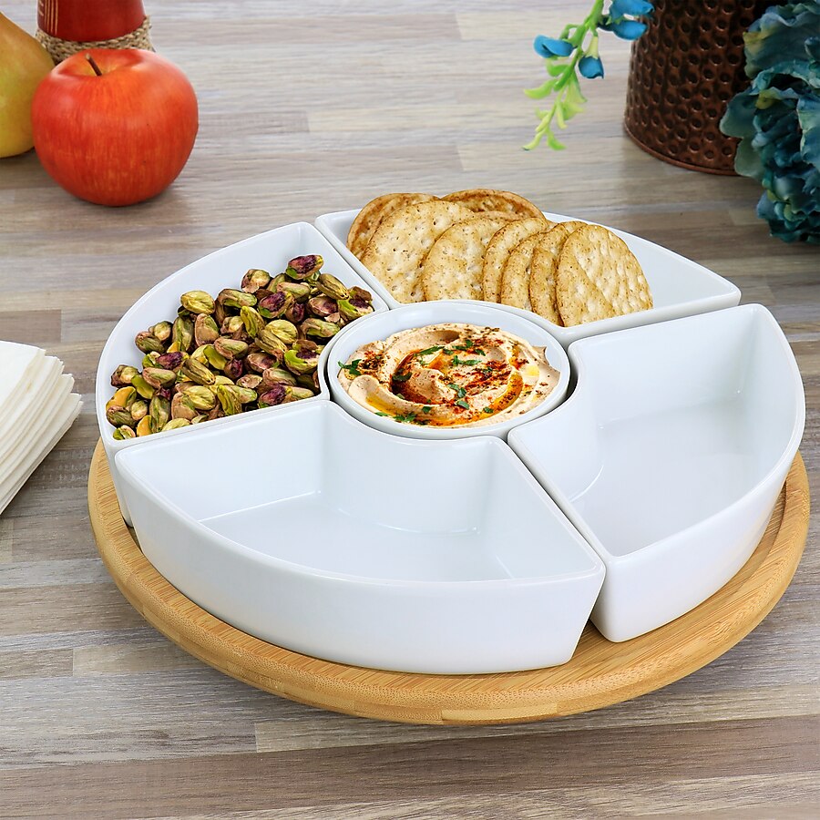 Gibson 6 PC Tidbit Dish Set with Rotating Wood Base