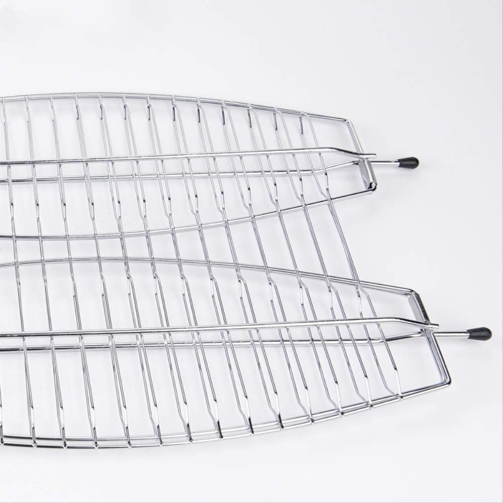 2 Fishes BBQ Grill Basket Wire Mesh Grilling Net with Long Wooden Handle