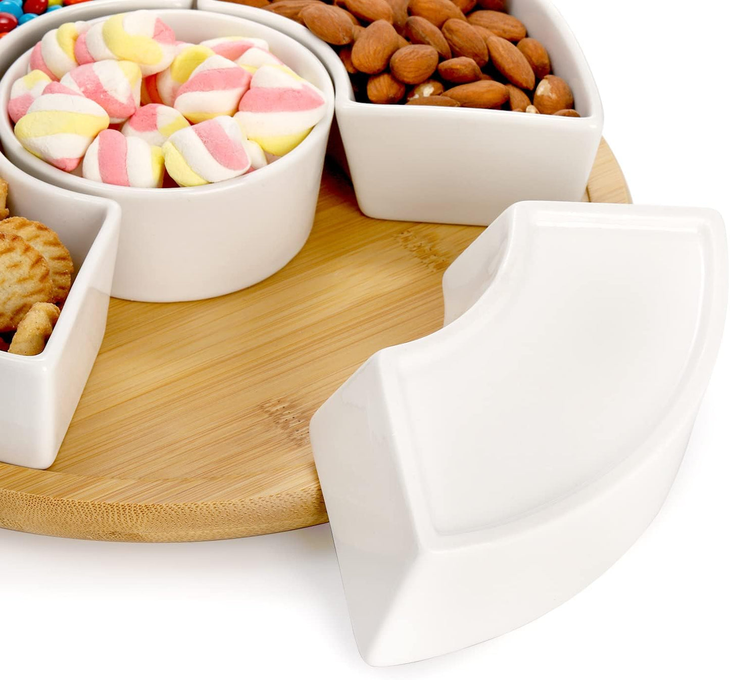 Gibson 6 PC Tidbit Dish Set with Rotating Wood Base