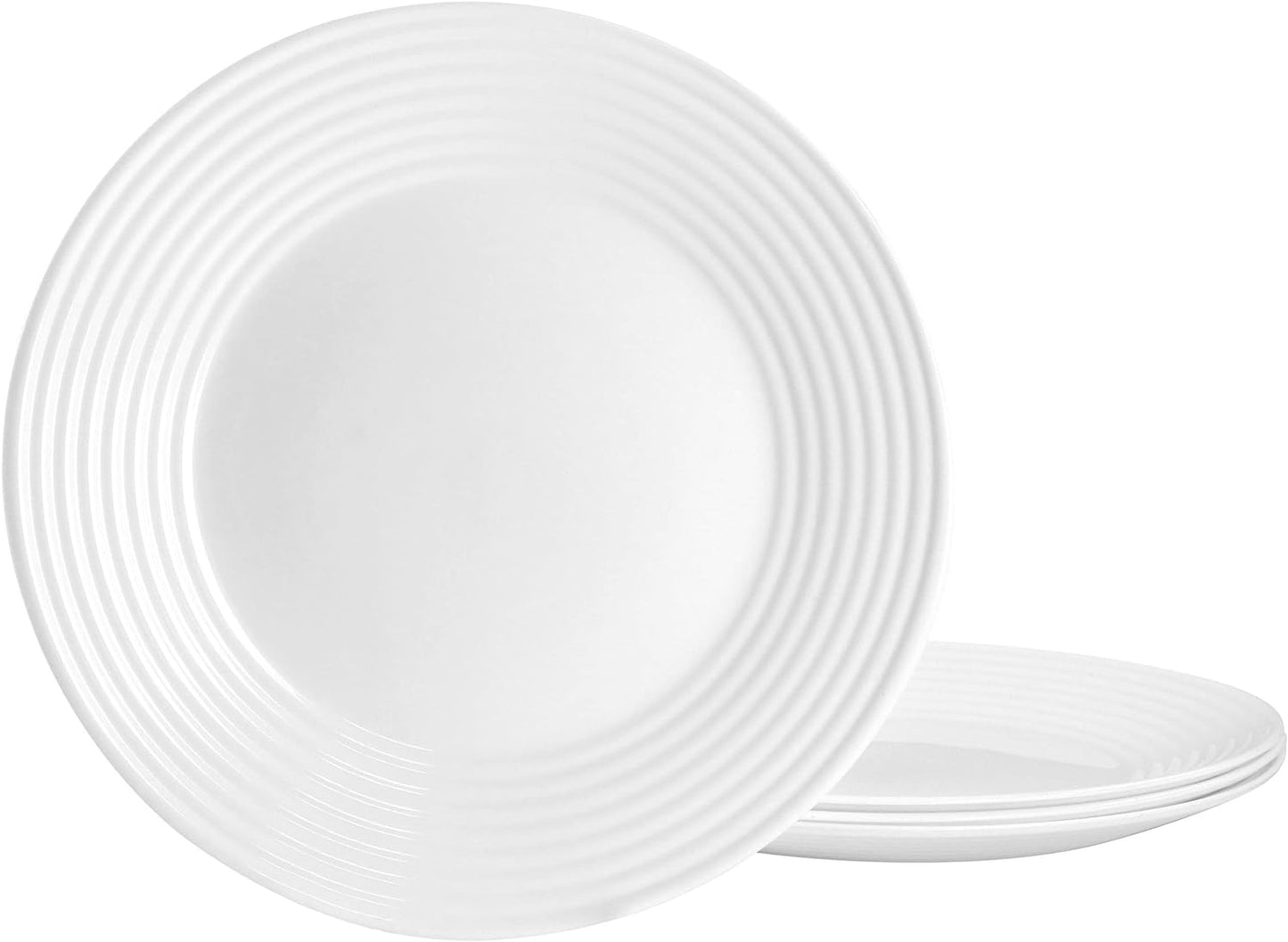 4 PC Gibson White Tempered Opal Glass Dinner Plate Set