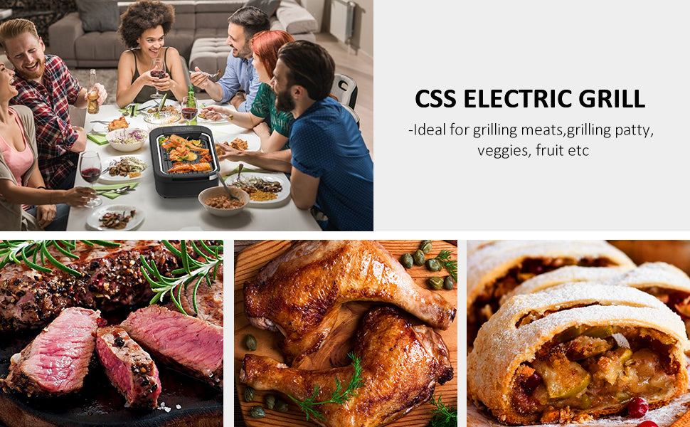 Smokeless Indoor Grill-Electric Grill with Tempered Glass Lid