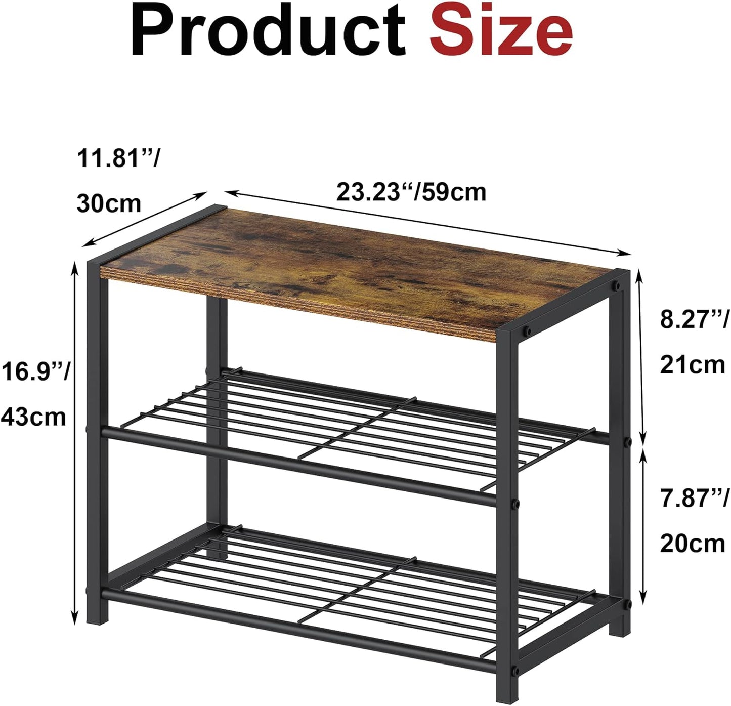 3-Tier Shoe Rack, All-Metal Shoe Tower, Shoe Storage Shelf