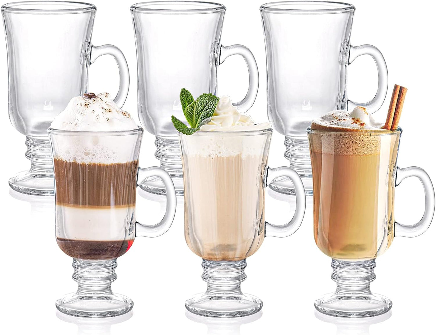 6 PC 8oz Irish Coffee Glass Mugs Set
