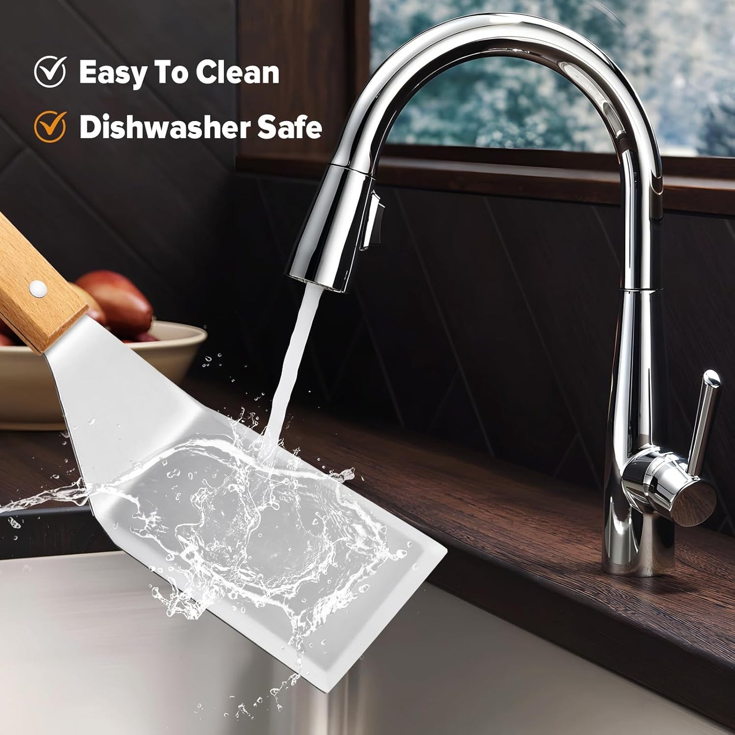 Hamburger Turner Spatula with Wooden Handle