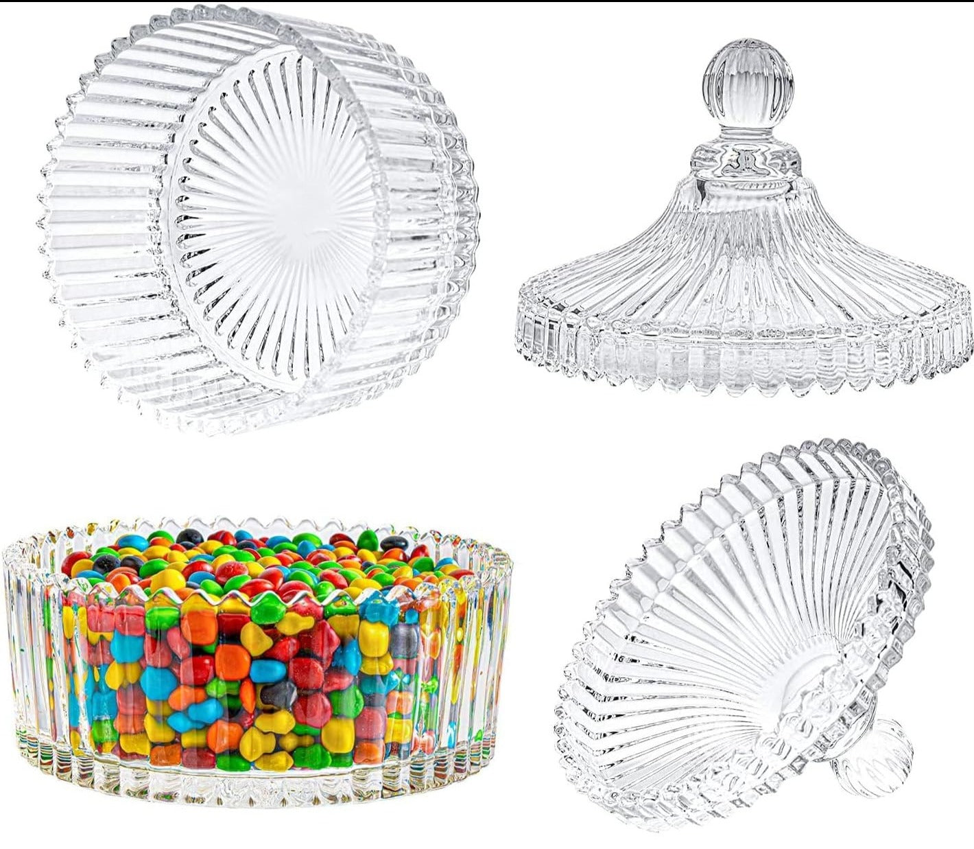 5” Crystal Castle Candy Dish Stripe Snack Bowl Jar