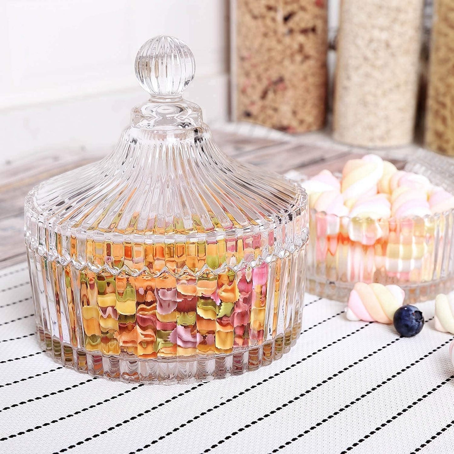 5” Crystal Castle Candy Dish Stripe Snack Bowl Jar