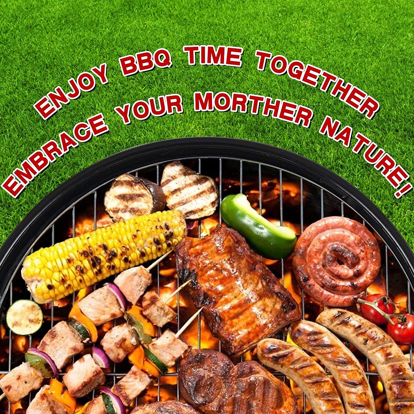 17" Round Portable BBQ Charcoal Grill Set (Free Gifts: Grilling Skillet & 3 Spices)