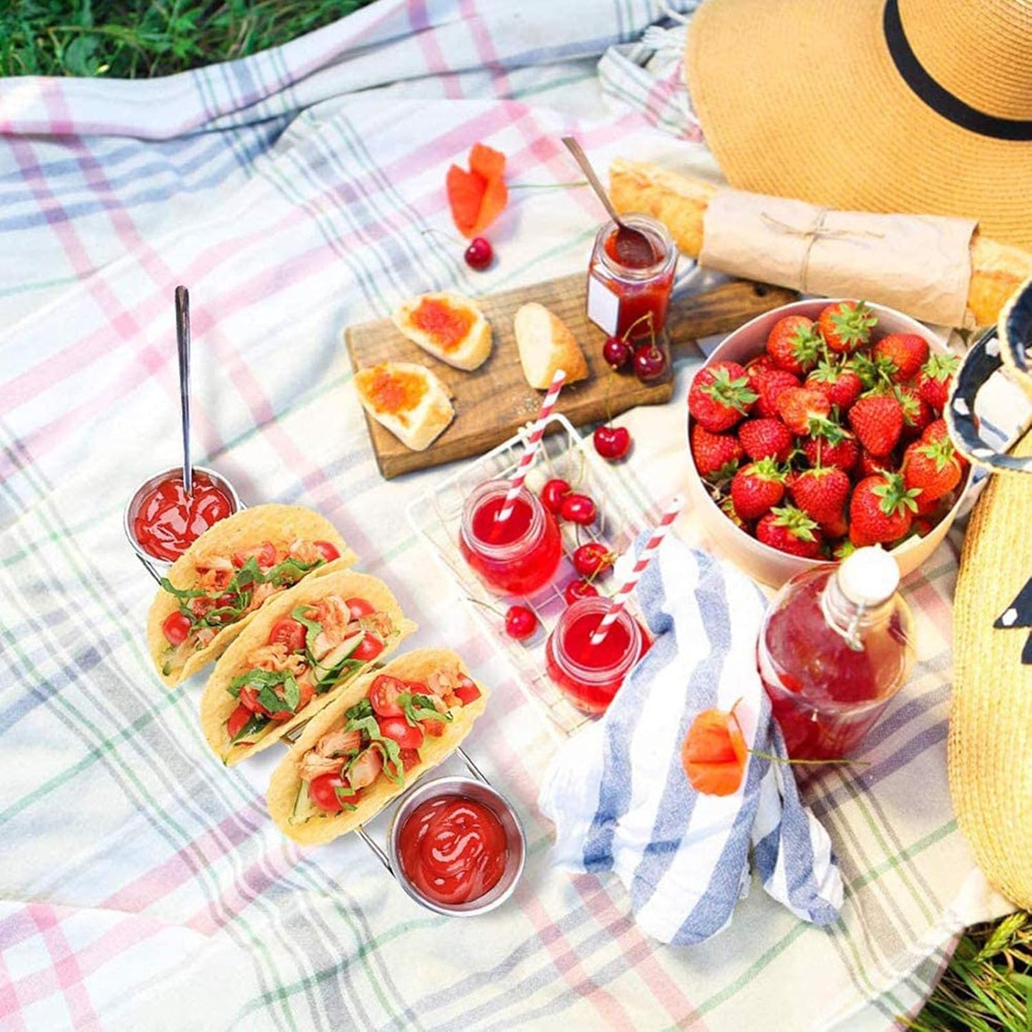 3 PC Party Taco Holders Stainless Steel with 2 Salad Cups