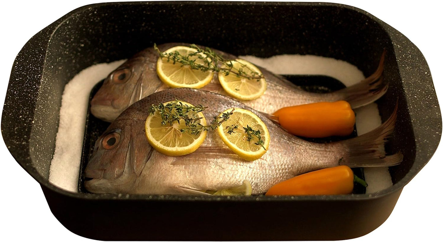 Multi Roaster Roasting Pan with Innovative Salt Canal and Black Marble Stone