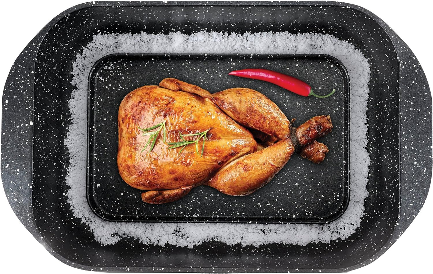 Multi Roaster Roasting Pan with Innovative Salt Canal and Black Marble Stone