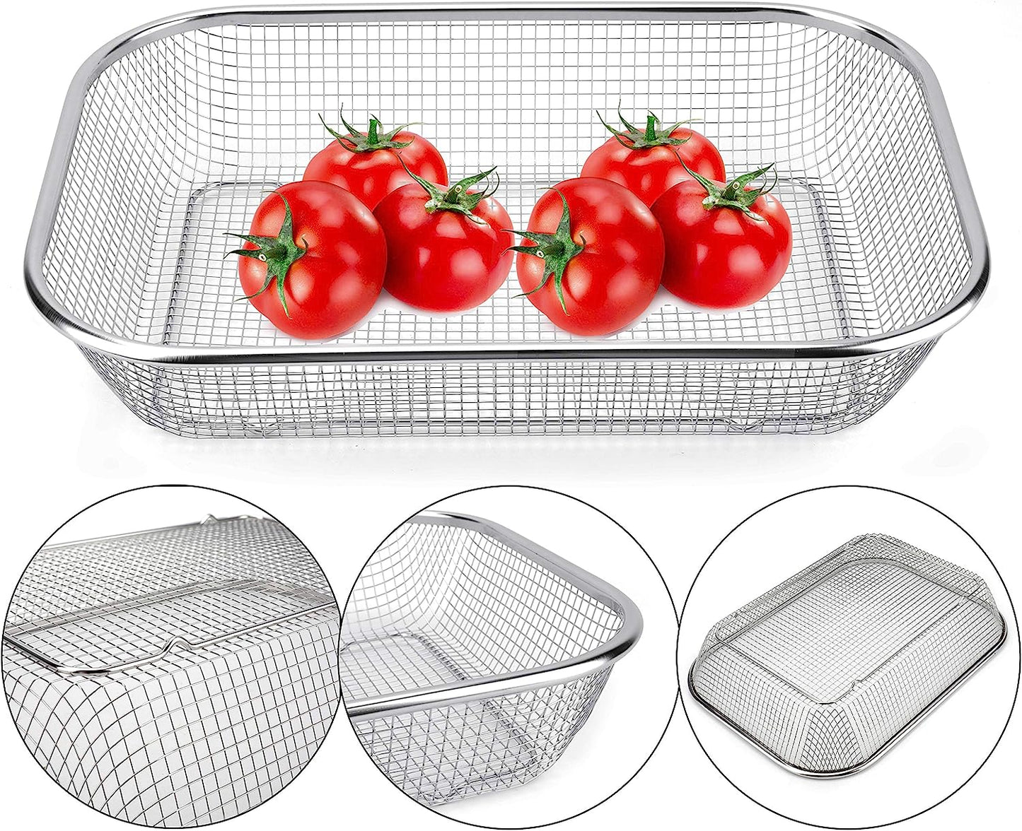 Stainless Steel Mesh Rectangle Colander Strainer Basket