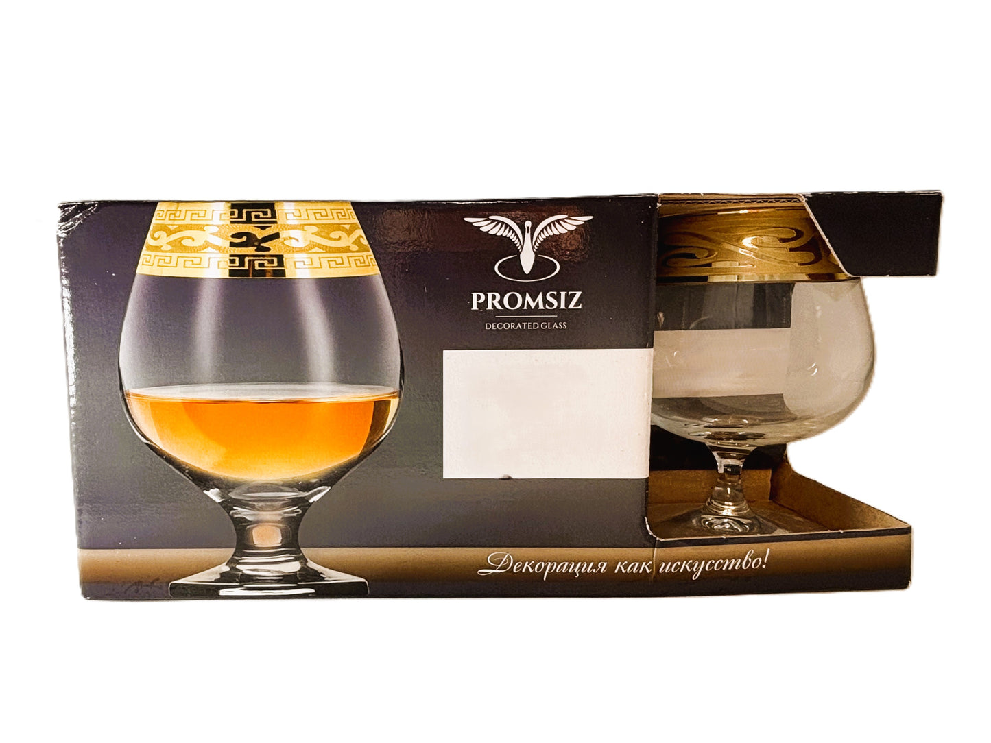 PROMSIZ Decorated Glass Brandy Sniffer Gold Greek Dedsign 6pcs Set