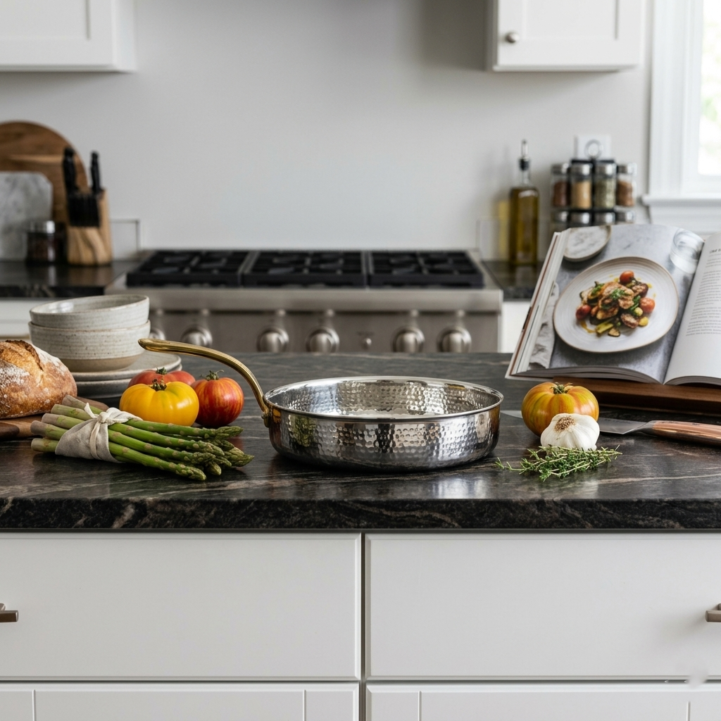 7.25" Stainless Steel Hammered Mini Fry Pan with Brass Handle