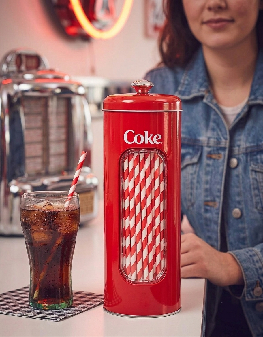 Coca Cola Straw Holder with 20 Count Paper Straws