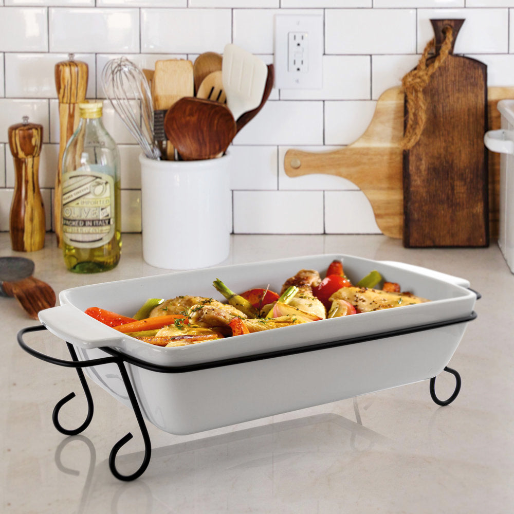 Gibson Rectangle Stoneware Bakeware With Metal Rack