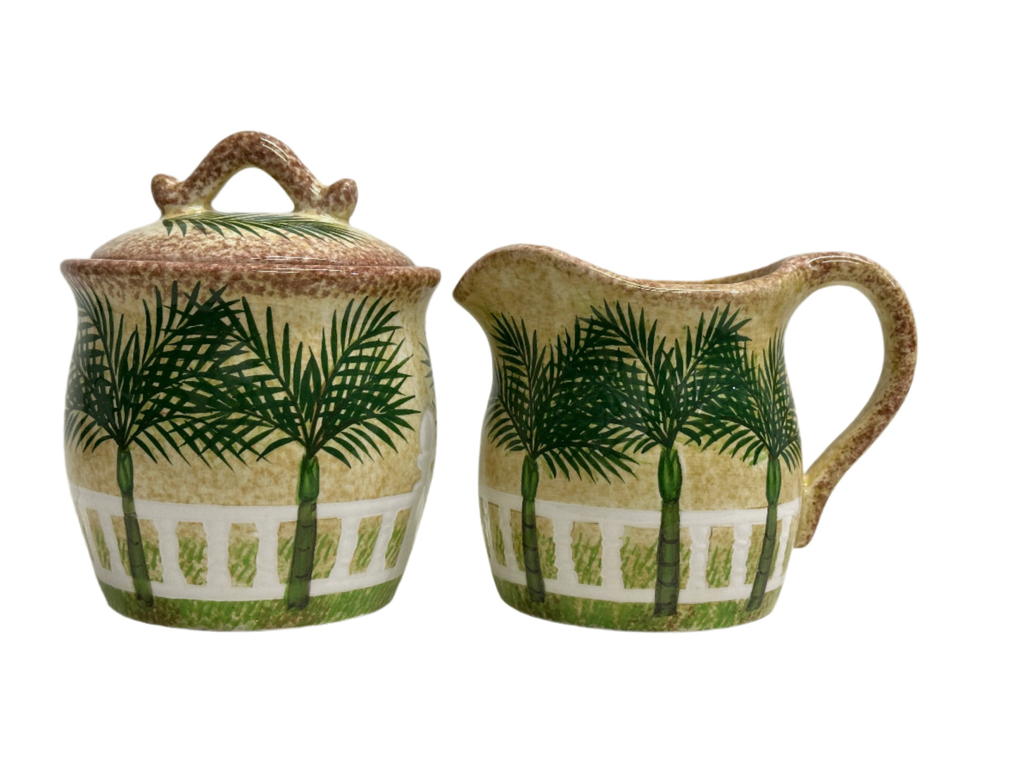 3 PC Palm Tree Sugar Bowl & Creamer Set