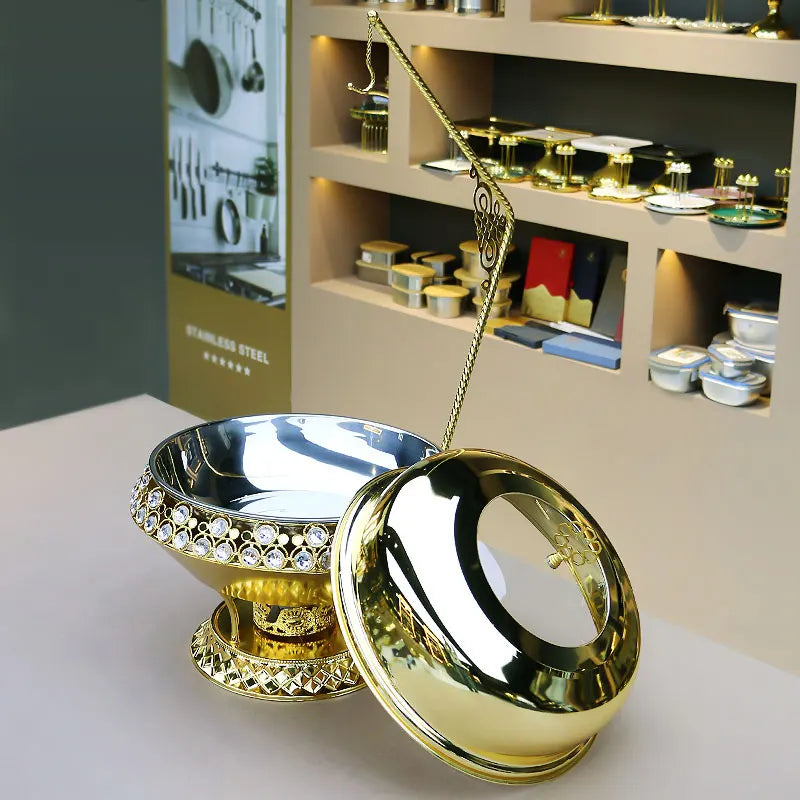 Luxury Diamond Design Golden Round Chafing Dish