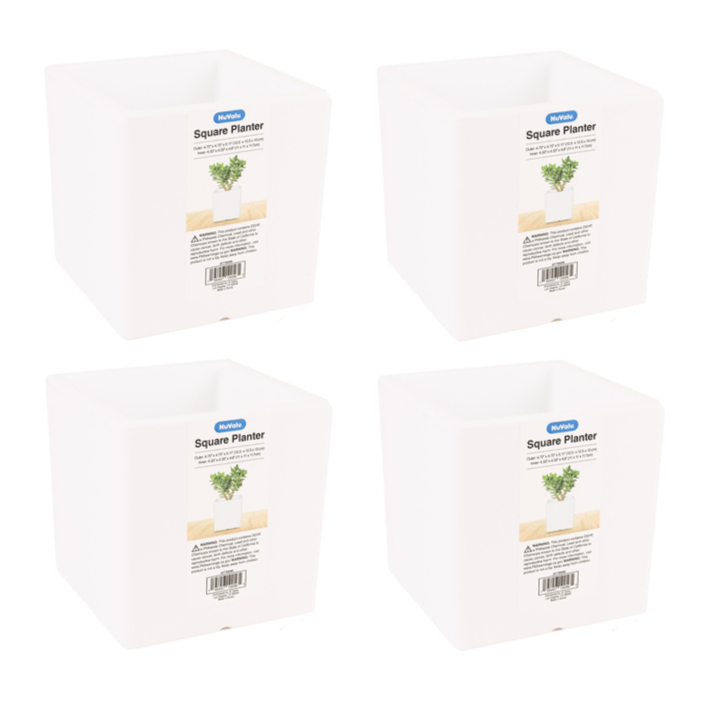4 PC White Square Planter