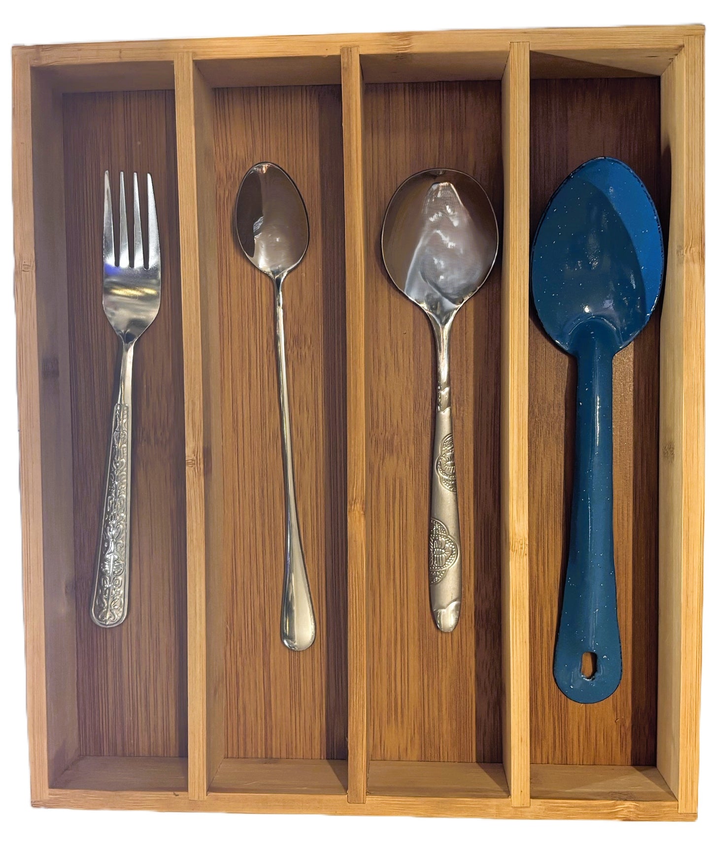 Bamboo Drawer Organizer, 4 Compartment Divider, Natural Wood Finish, Kitchen Utensil Storage