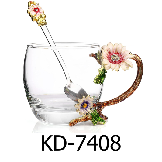 White Flower Glass Tea Cup / Coffee Mugs