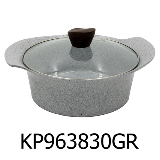 24cm Grey Marble Ceramic Coating Low Pot