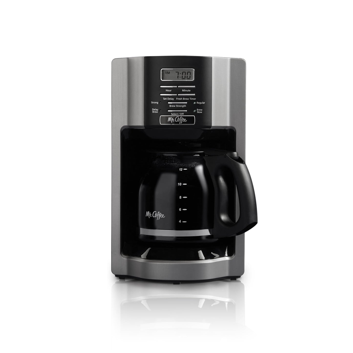 Mr. Coffee 12-Cup Programmable Coffeemaker, Rapid Brew, Brushed Metallic