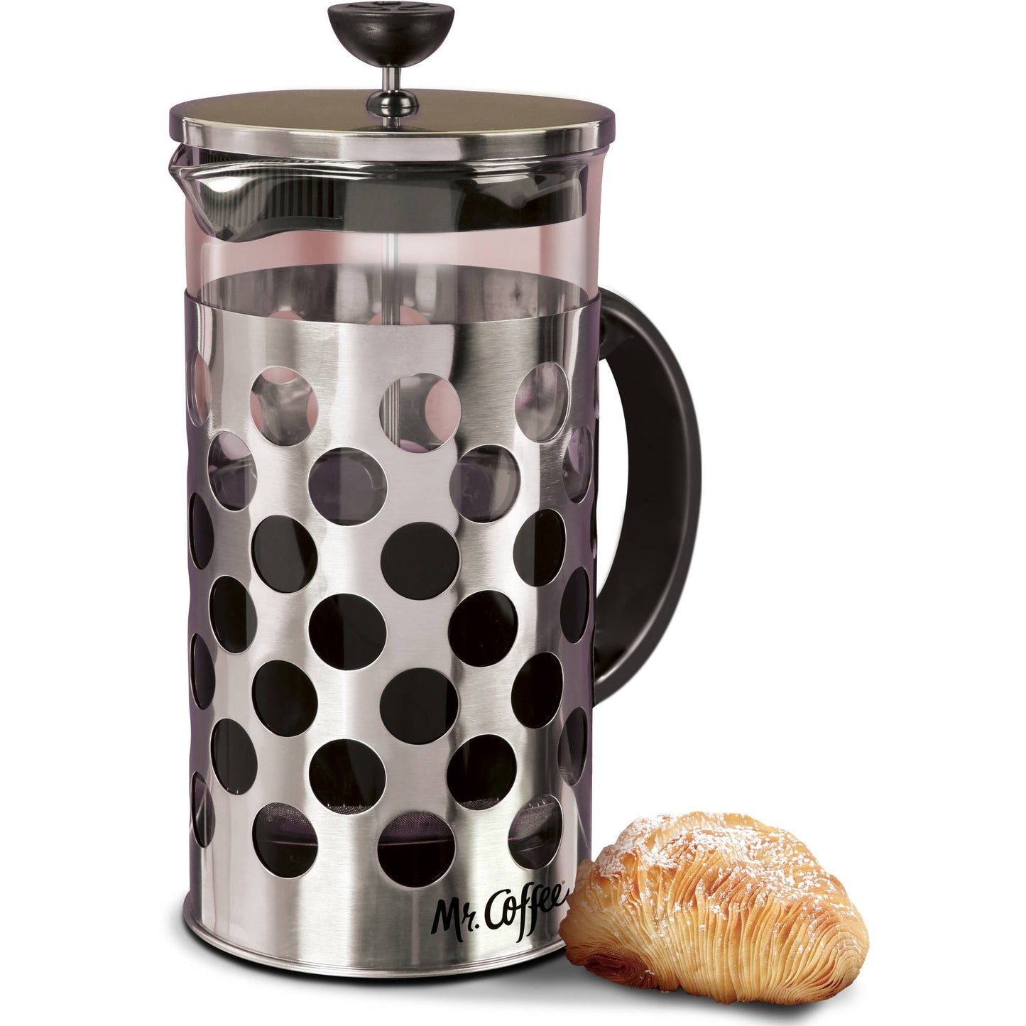 Mr. Coffee Polka Dot 32 oz Stainless Steel Coffee Press with Scoop