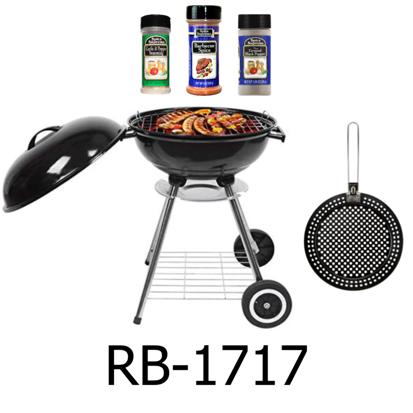 17" Round Portable BBQ Charcoal Grill Set (Free Gifts: Grilling Skillet & 3 Spices)