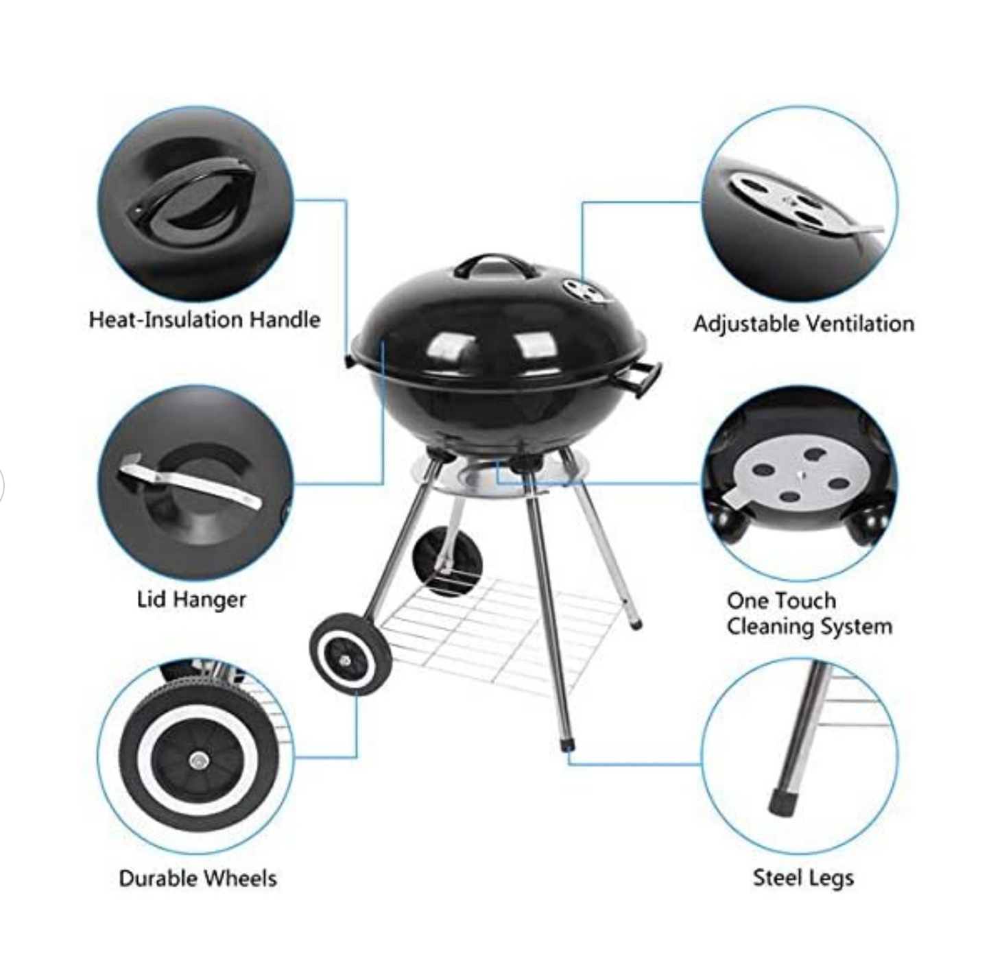 17" Round Portable BBQ Charcoal Grill Set (Free Gifts: Grilling Skillet & 3 Spices)