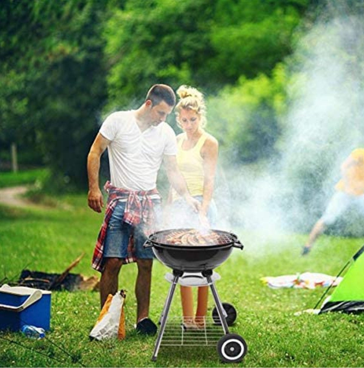 17" Round Portable BBQ Charcoal Grill Set (Free Gifts: Grilling Skillet & 3 Spices)