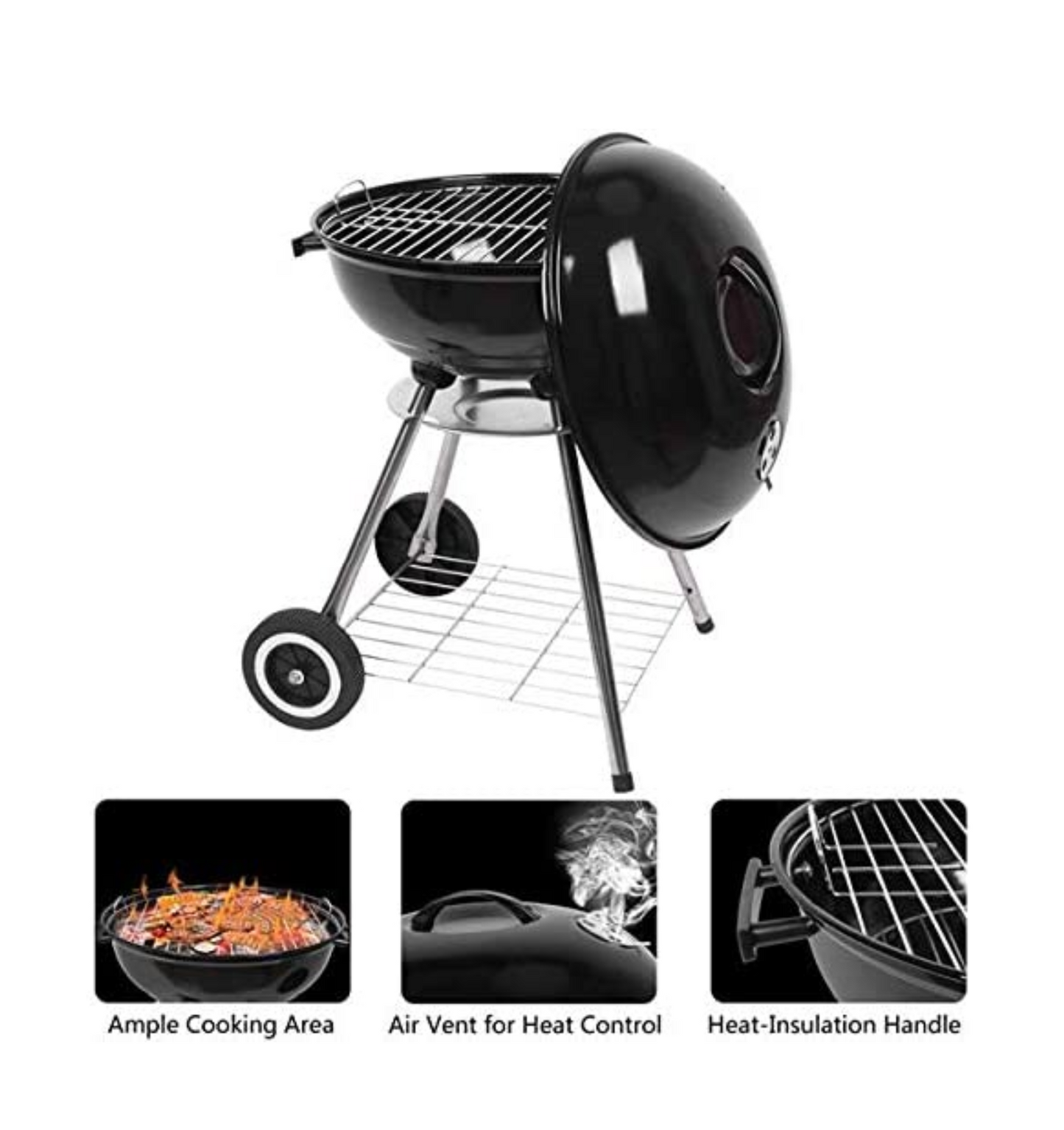 17" Round Portable BBQ Charcoal Grill Set (Free Gifts: Grilling Skillet & 3 Spices)