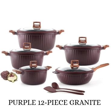 12-Piece Purple Granite Cookware Set