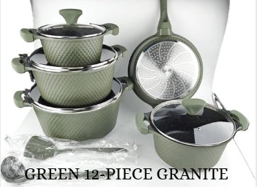 12-Piece Granite Cookware Set-Green