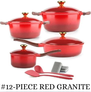 12-Piece Granite Cookware Set RED