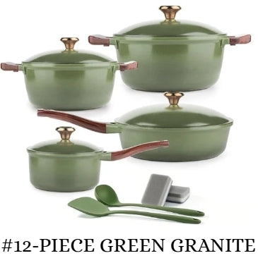 12-Piece Granite Cookware Set Green